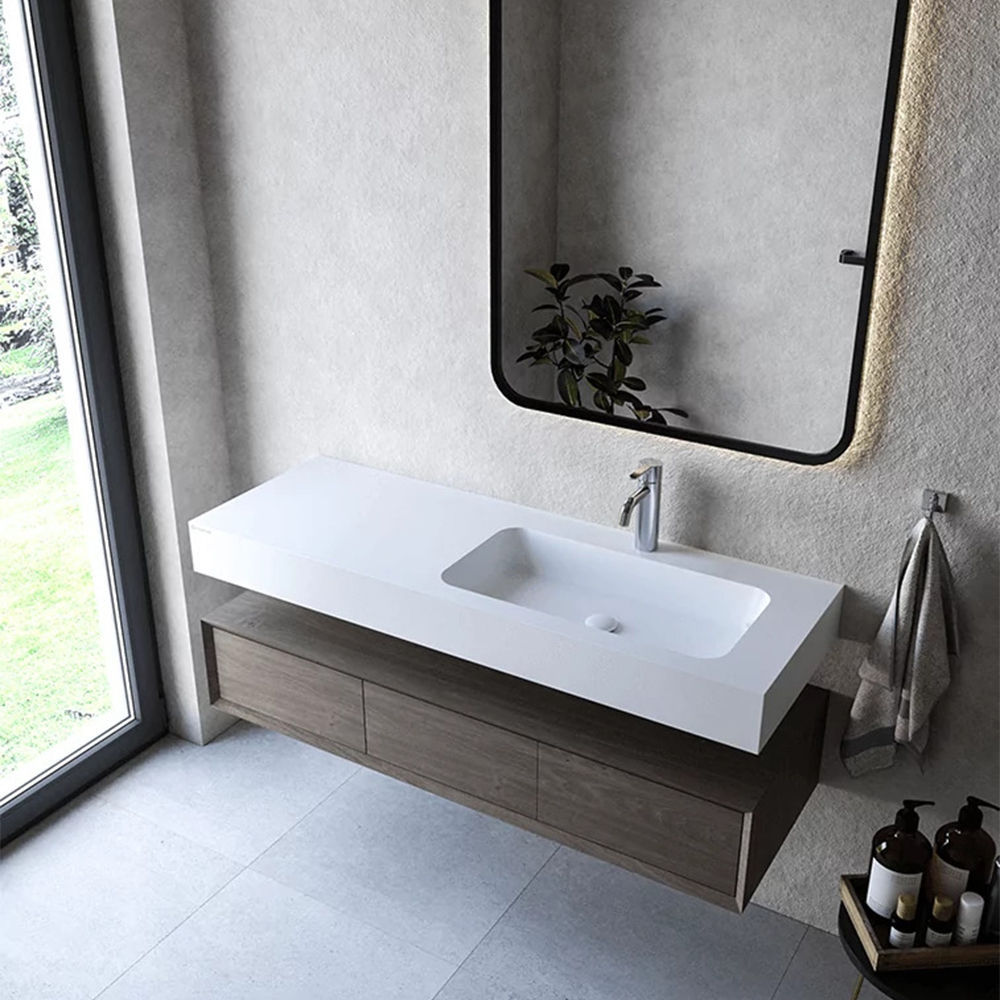 Cristalstone Linea Simpla umywalka 130x45 cm prostokątna ścienna-z blatem biała U1300-MBPOT