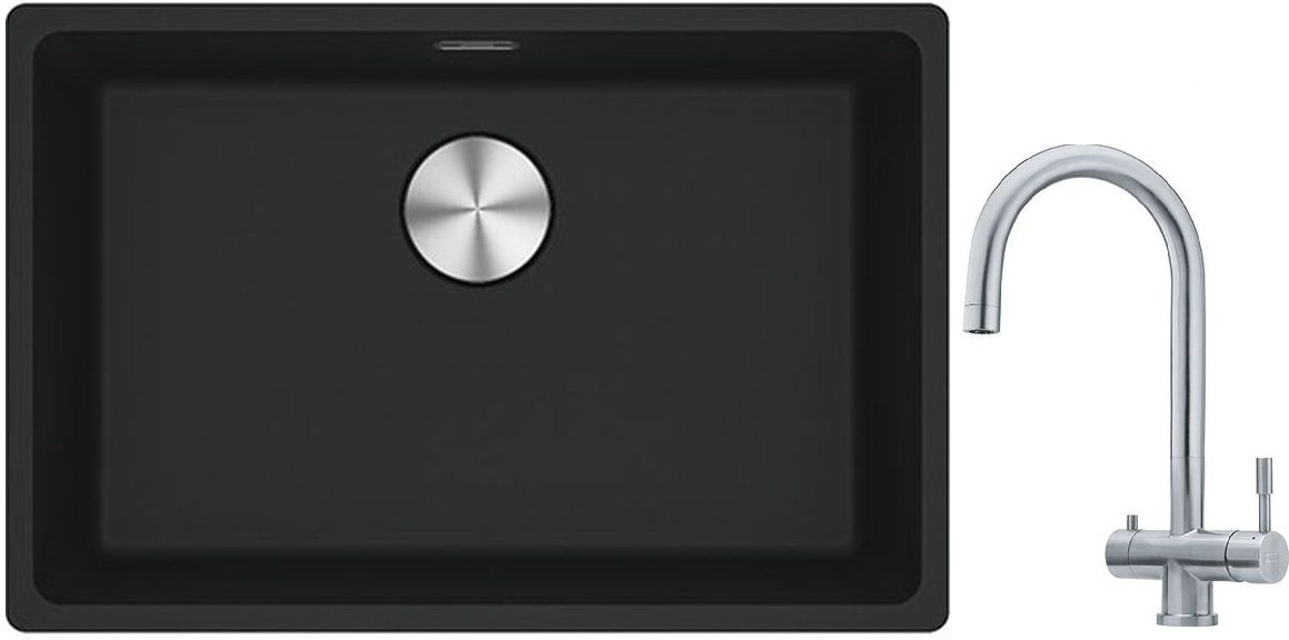 Franke Maris MRG 110-52 zlewozmywak 52x40 cm Fragranite czarny mat z baterią kuchenną Eos stal szlachetna (1250687252, 1200179979)