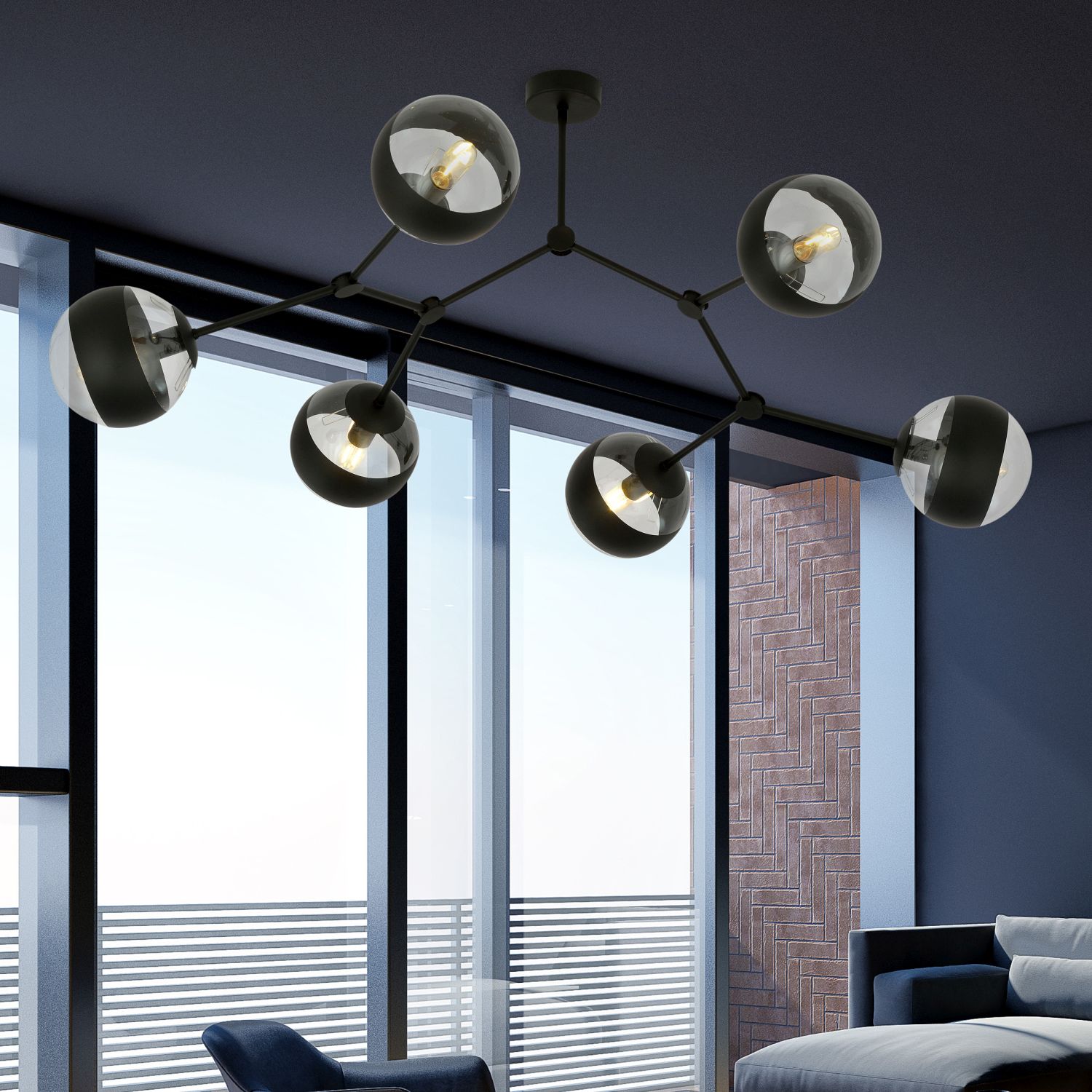 Emibig Space Stripe lampa podsufitowa 6x10 W czarna-przezroczysta 1135/6