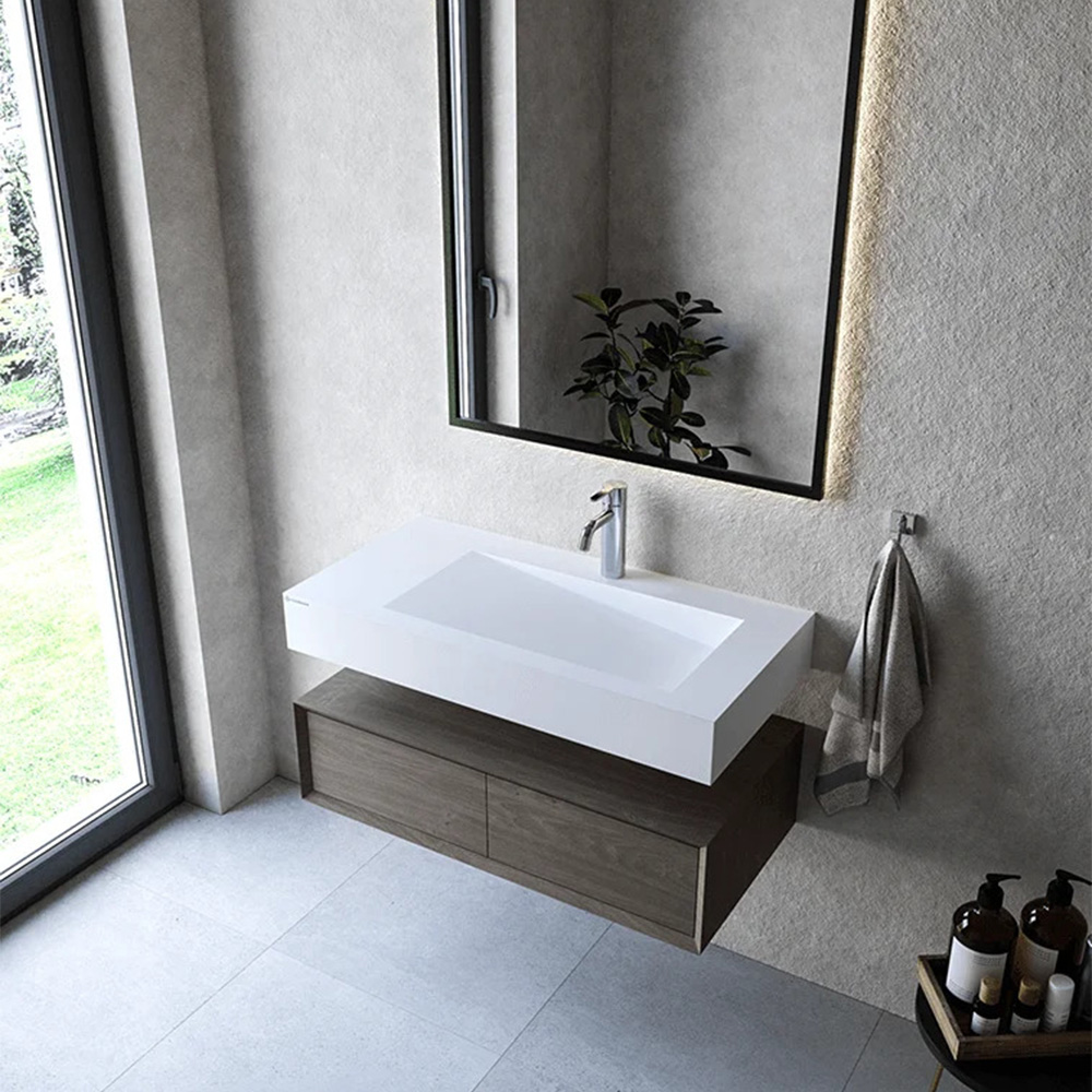 Cristalstone Linea Ideal umywalka 90x45 cm ścienna prostokątna biały U900-MBPOLB