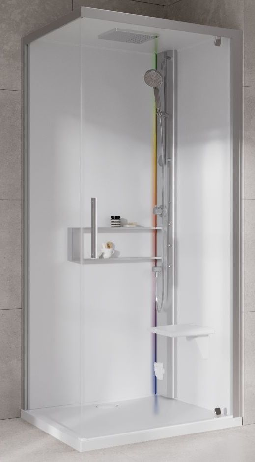 Novellini Glax 2 2.0 G+F kabina z hydromasażem 80 cm kwadratowa prawa parowa z brodzikiem srebrna G22GF89DM5-1BB