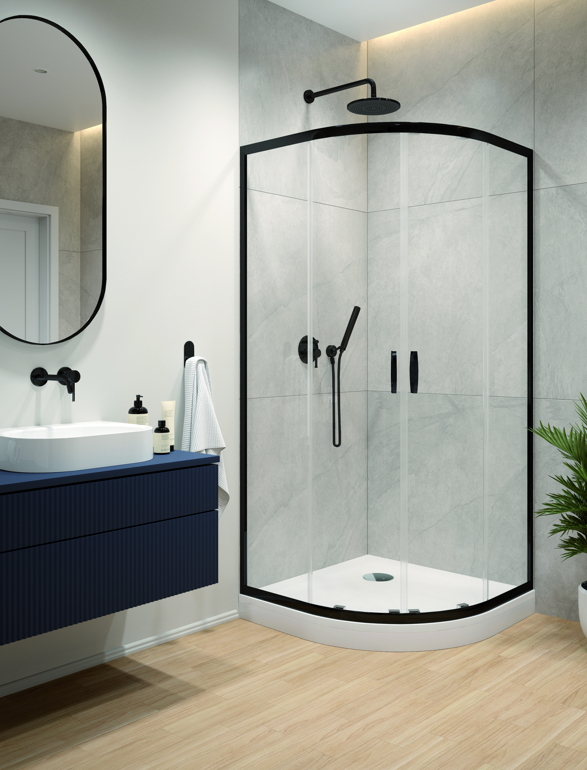 Sanplast Fris kabina z brodzikiem 90x90 cm półokrągła czarny mat/szkło przezroczyste 602-331-2260-59-400