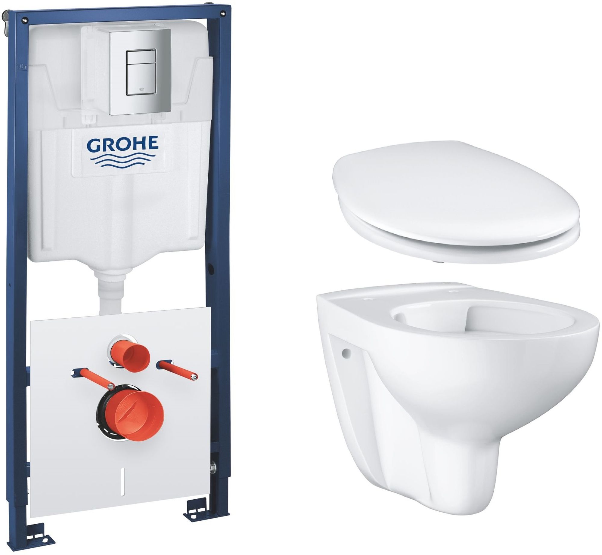 Zestaw Grohe Solido stelaż podtynkowy z przyciskiem Even chrom i miską WC Bau Ceramic wiszącą z deską (39930000, 39427000, 39492000) - Wysyłka w 24h