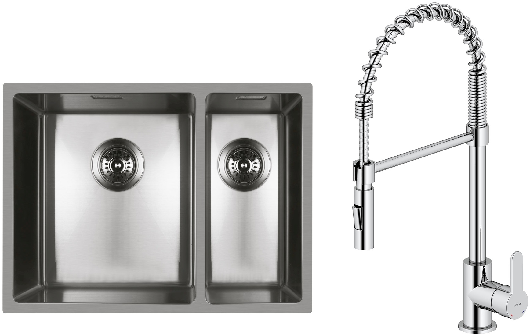 Zestaw Oltens Stalvask zlewozmywak stalowy 58x44 cm z baterią kuchenną Duf stal polerowana/chrom (71200100, 35203100) - Wysyłka w 24h
