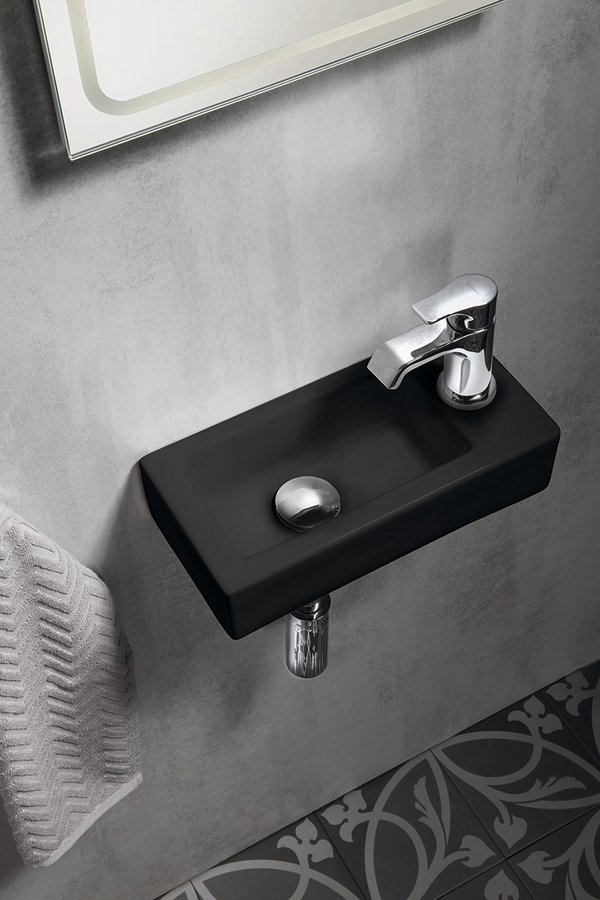 Sapho Small Zoe umywalka 37x18 cm ścienna prostokątna prawa czarny mat AR495B - Wysyłka w 24h