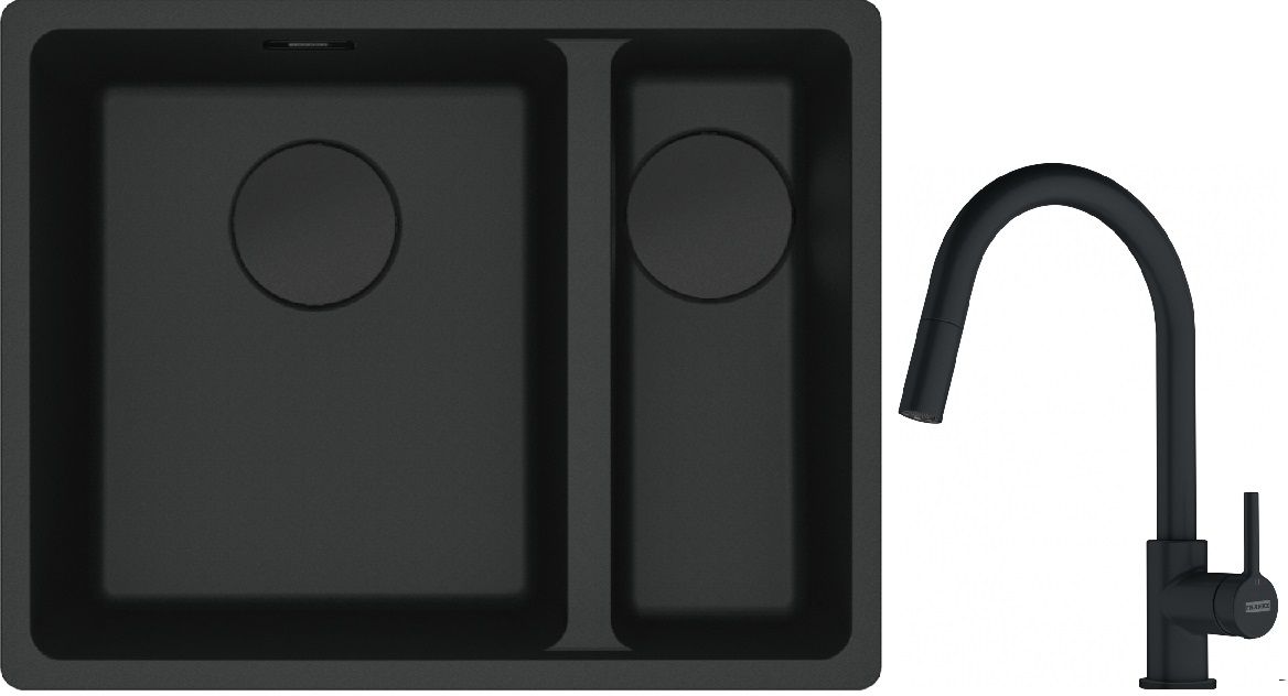 Franke Maris MRG 160-34-15SBR zlewozmywak 52x40 cm Fragranite czarny mat z baterią kuchenną Lina czarny mat (1250697755, 1150626053)
