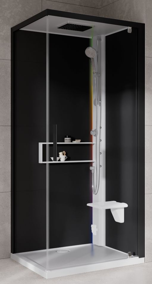 Novellini Glax 2 2.0 G+F kabina z hydromasażem 90 cm kwadratowa prawa parowa z brodzikiem biała G22GF90DM5-1UH