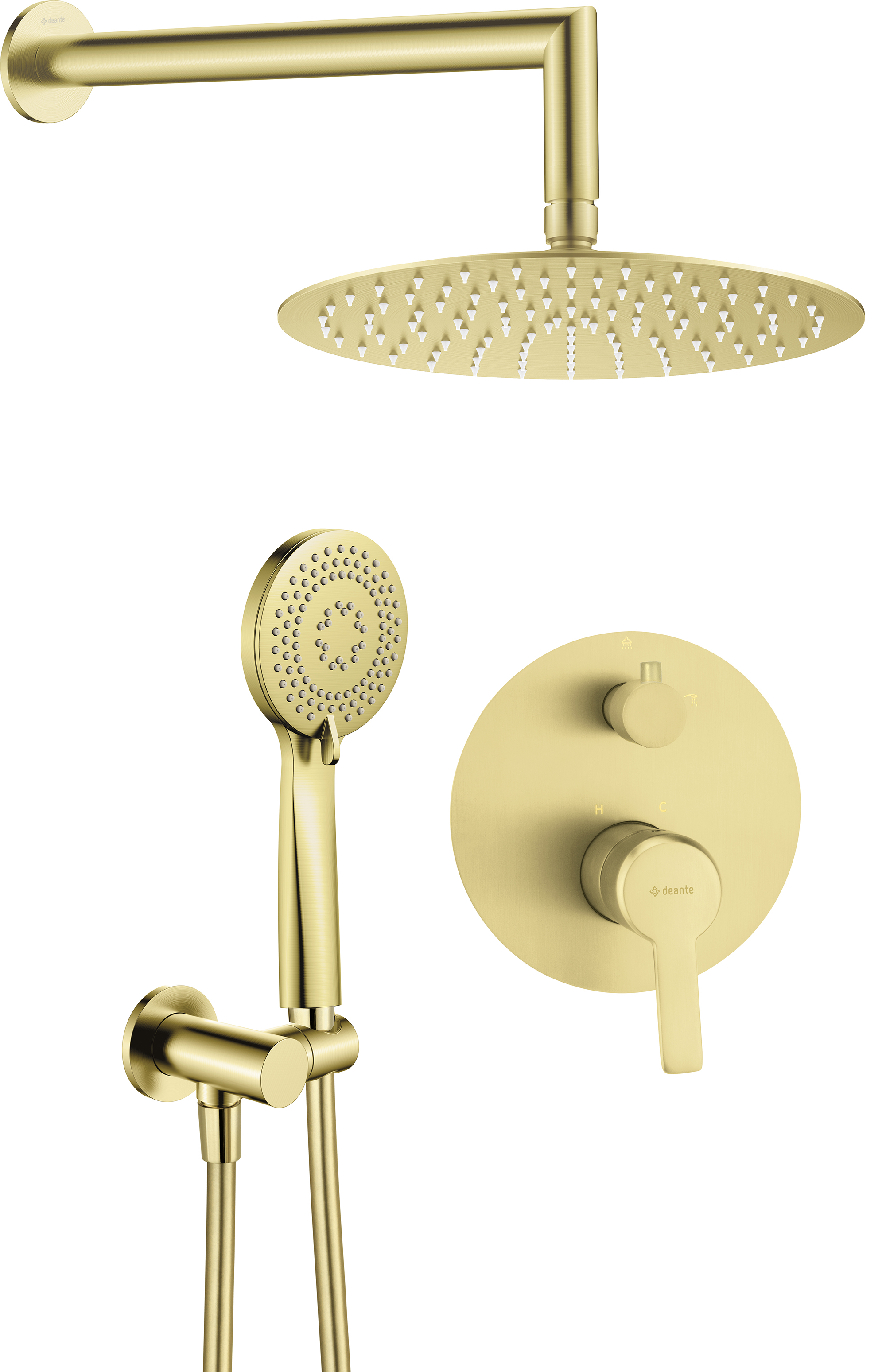 Deante Arnika zestaw prysznicowy podtynkowy z deszczownicą złoty szczotkowany NACR9QP - Wysyłka w 24h