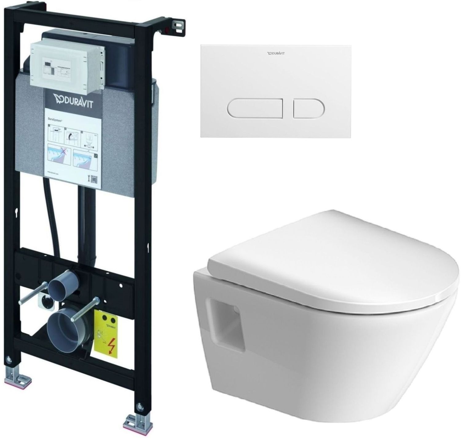 Zestaw Duravit DuraSystem stelaż podtynkowy z przyciskiem spłukującym białym i miską WC Rimless D-Neo Compact z deską ...