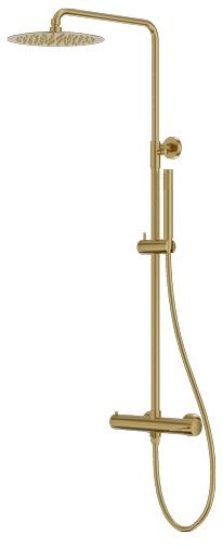 LaVita Orion zestaw prysznicowy z baterią ścienny z deszczownicą złoty szczotkowany