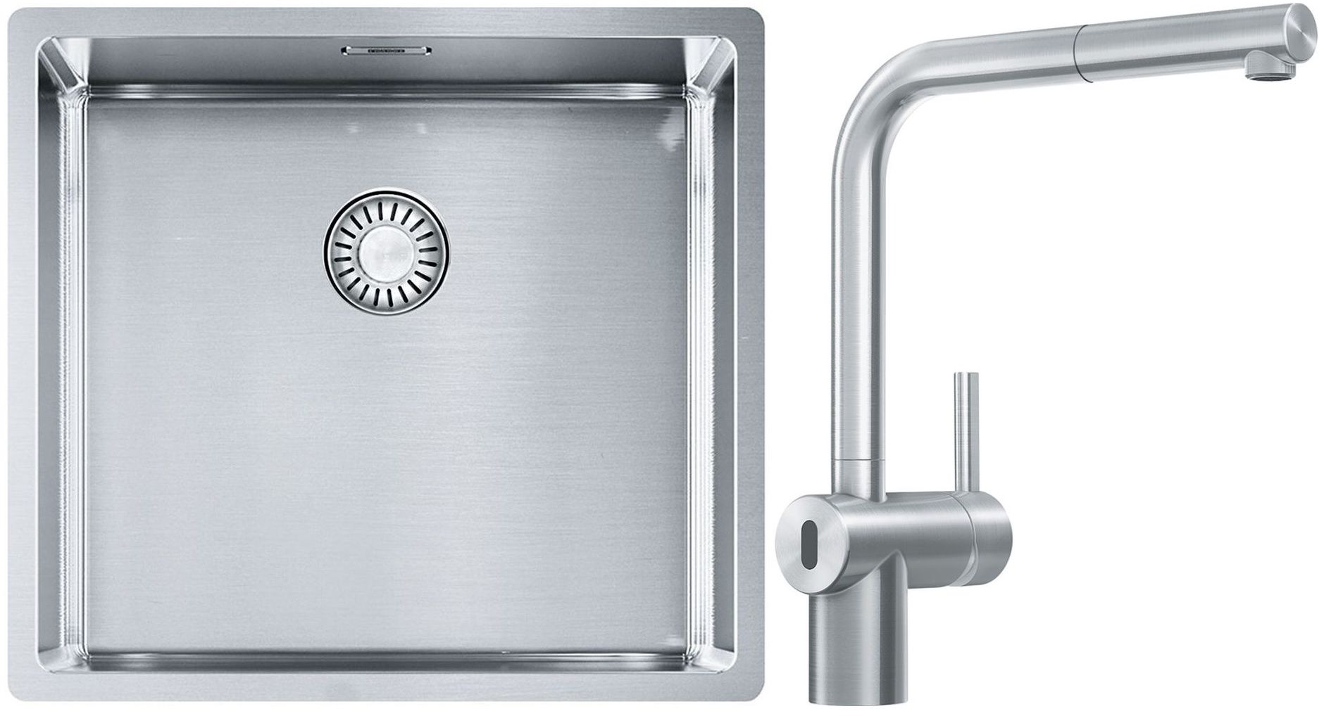 Franke Box BXX 210/110-45 zlewozmywak 49x45 cm stalowy z baterią kuchenną Atlas Neo Sensor stal szlachetna (1270453655, 1150625523)