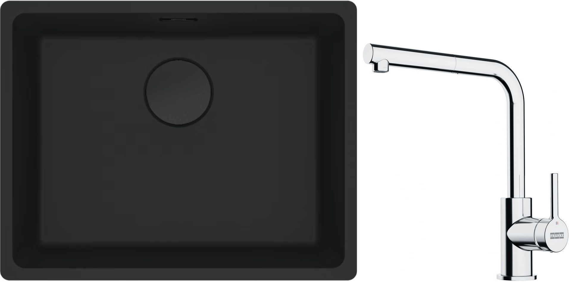 Franke Maris MRG 110-52 zlewozmywak 52x40 cm Fragranite czarny mat z baterią kuchenną Lina chrom (1250697759, 1150712420)