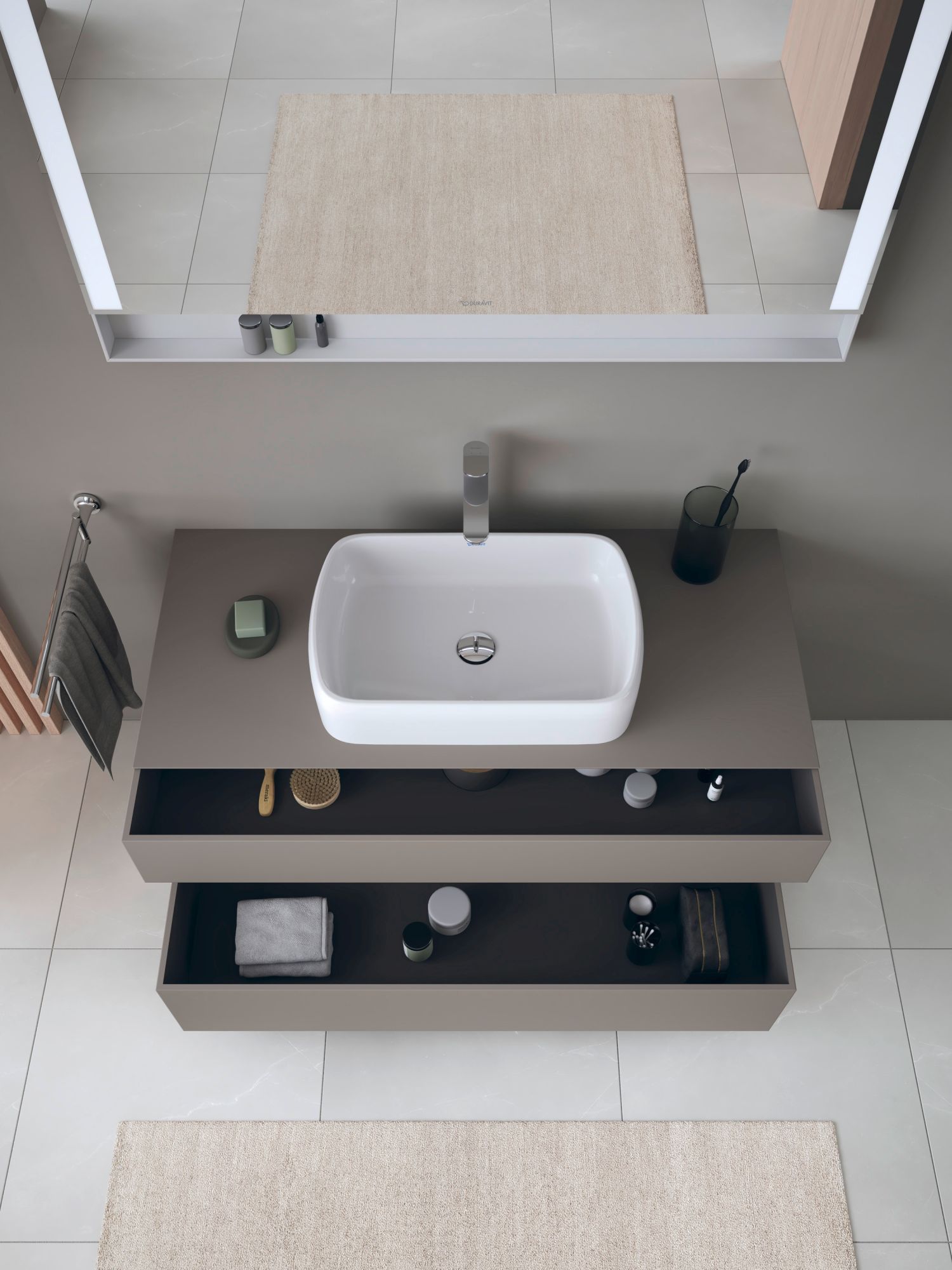 Duravit Qatego szafka 120 cm podumywalkowa wisząca bazalt mat/dąb QA4732030430010