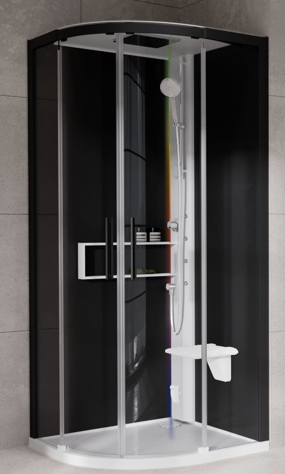 Novellini Glax 2 2.0 R kabina z hydromasażem 100x100 cm półokrągła parowa z brodzikiem biała G22R109M5-1UH