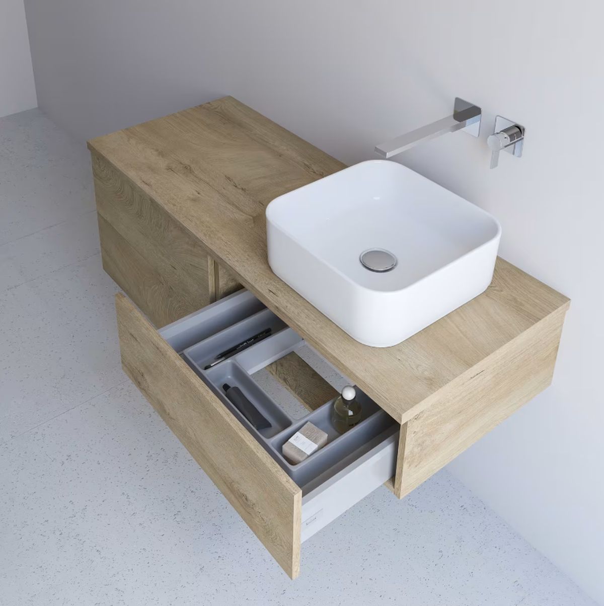 Kronenbach Cube szafka z blatem 121x48,7x44,5 cm podumywalkowa wisząca jasny dąb KBWTKOWTL1214GH