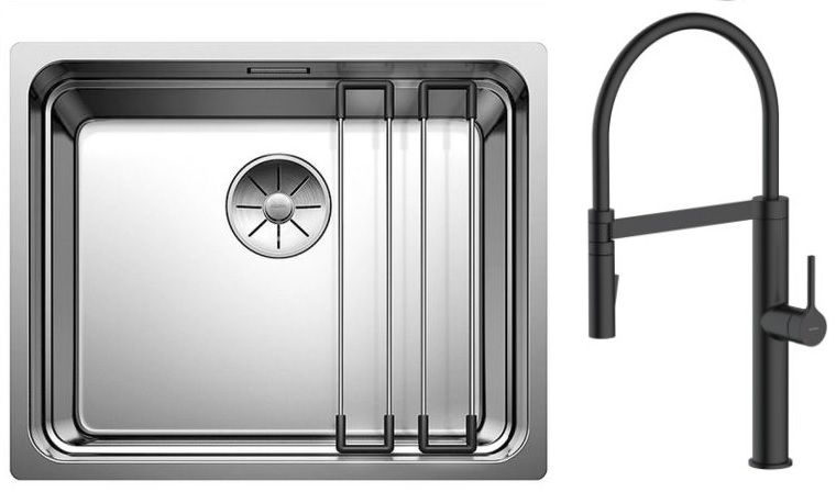 Zestaw Blanco Etagon 500-U zlewozmywak stalowy 54x44 cm z baterią kuchenną Oltens Borga stojącą z wyciąganą wylewką czarny mat ... - Wysyłka w 24h