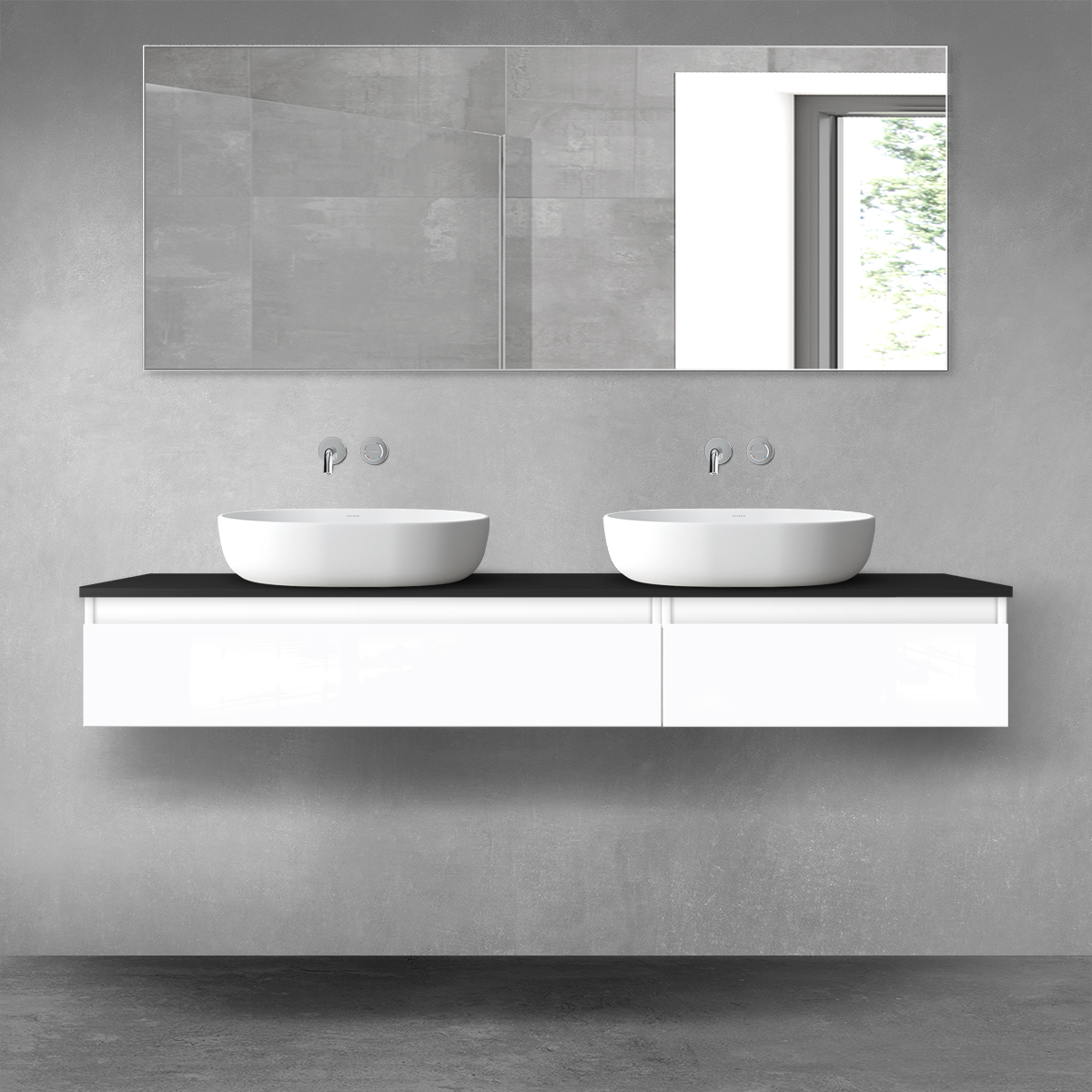 Oltens Vernal zestaw mebli łazienkowych 160 cm z blatem biały połysk/czarny mat 68357000 - Wysyłka w 24h