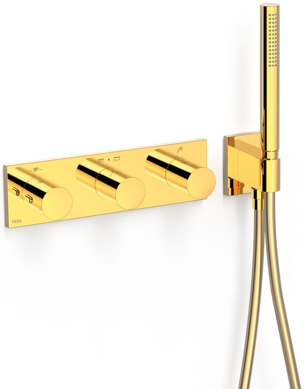Tres B-System bateria wannowo-prysznicowa podtynkowa termostatyczna złoty połysk 30735301OR