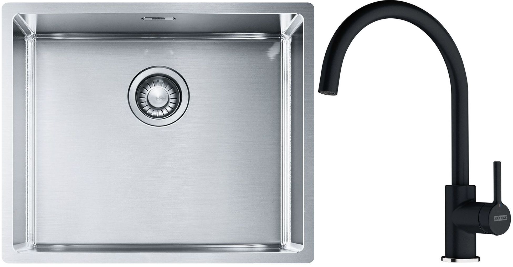 Franke Box BXX 110-50/BXX 210-50 zlewozmywak 54x45 cm stalowy z baterią kuchenną Lina onyx (1270453656, 1150626020) - Wysyłka w 24h