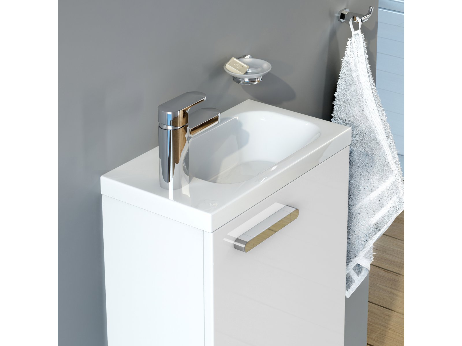 Ravak Chrome 400 umywalka 40x22 cm prostokątna lewa biała XJGL1100000