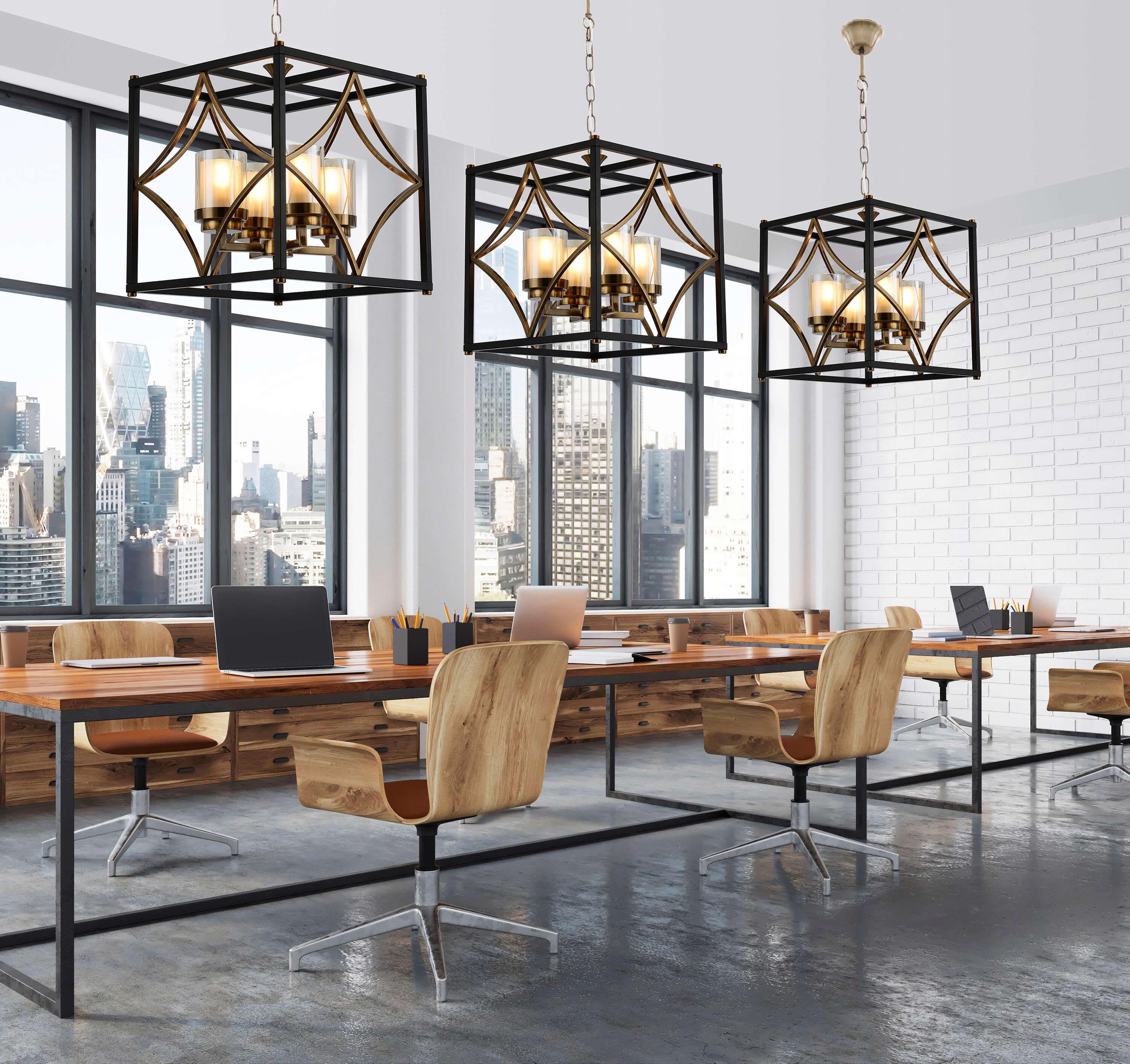 Lumina Deco Quadrato lampa wisząca 4x40W mosiądz/czarny/przezroczysty LDP1223-4BK+MD