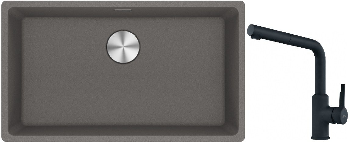 Franke Maris MRG 110-72 zlewozmywak 72x40 cm Fragranite kamienny szary z baterią kuchenną Urban czarny mat (1250687262, 1150627523)