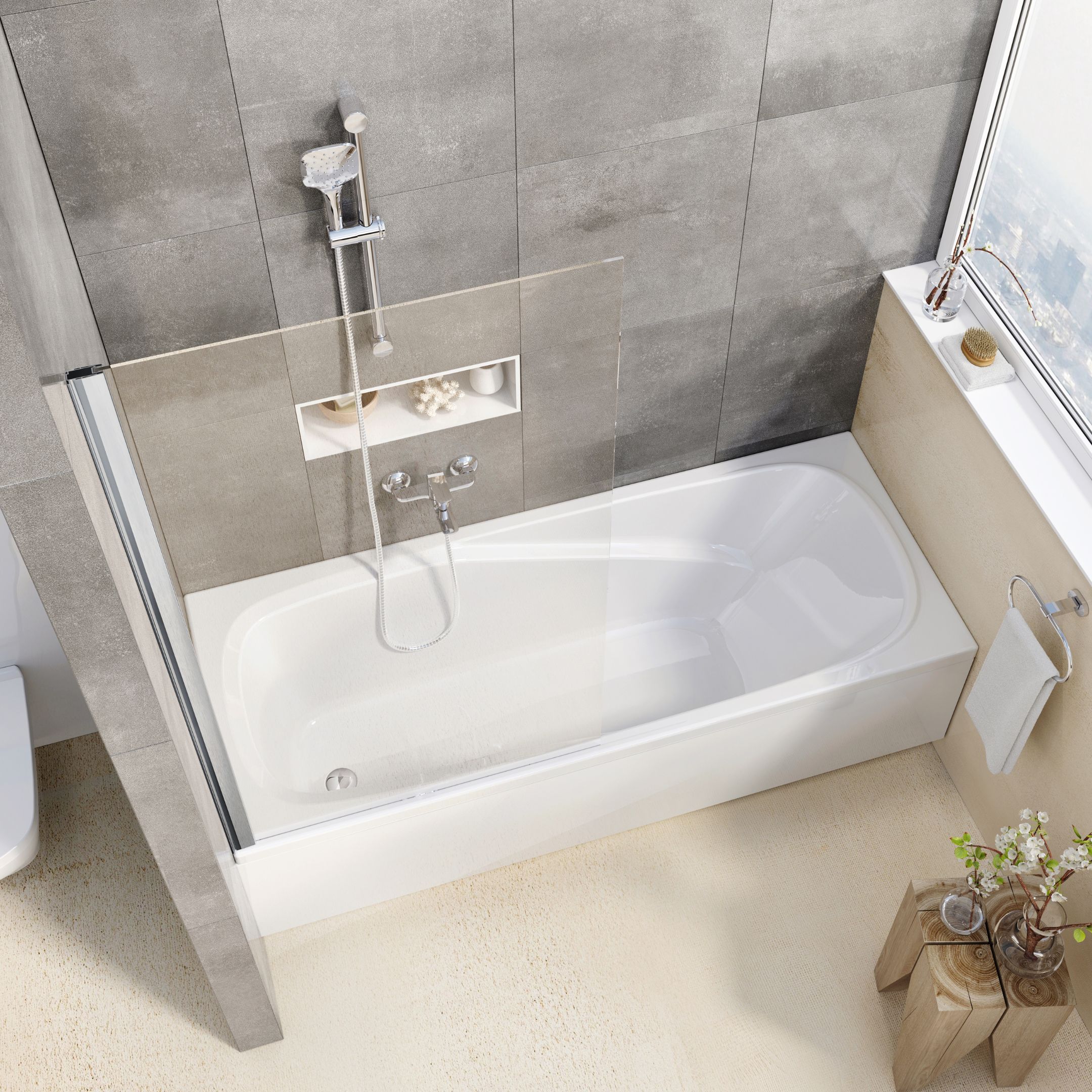 Ravak Pivot PVS1-80 parawan nawannowy 80 cm 1-częściowy satyna/przezroczyste 79840U00Z1