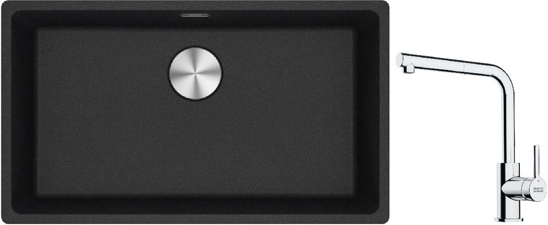 Franke Maris MRG 110-72 zlewozmywak 72x40 cm Fragranite onyx z baterią kuchenną Lina chrom (1250687261, 1150712420)