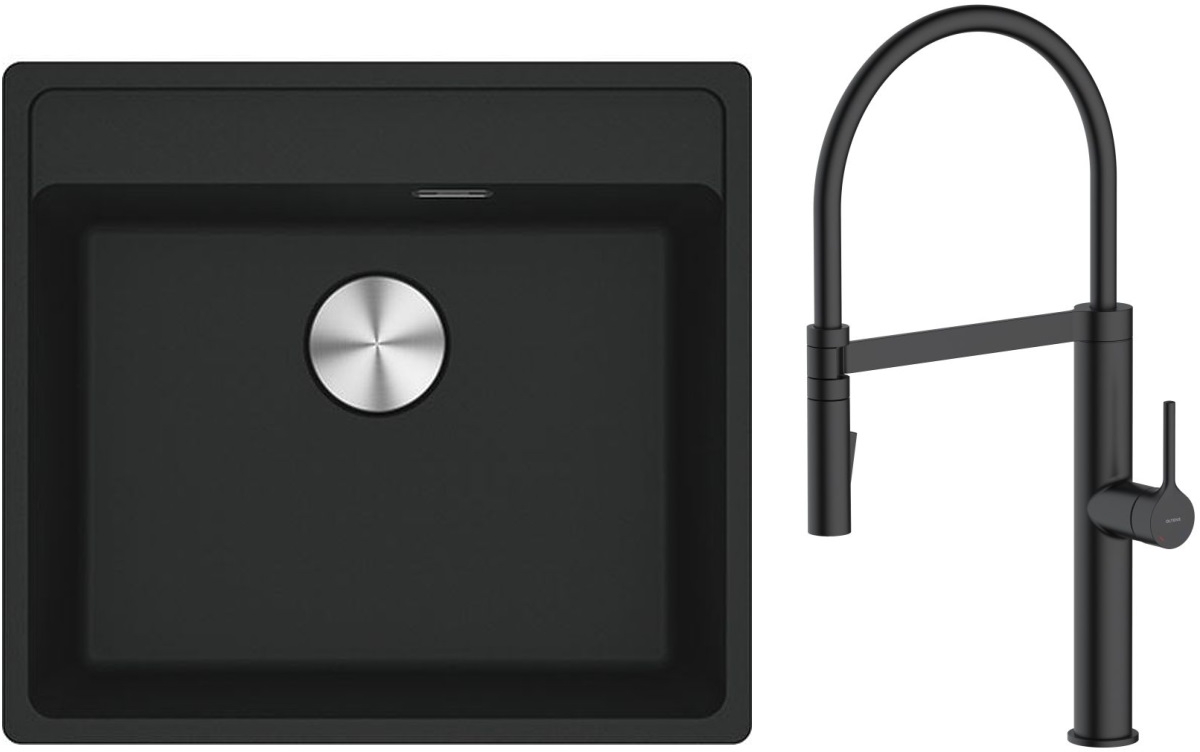Zestaw Franke Maris MRG 610-52 zlewozmywak 51x56 cm z baterią kuchenną Oltens Borga czarny mat (1140661761, 35207300) - Wysyłka w 24h