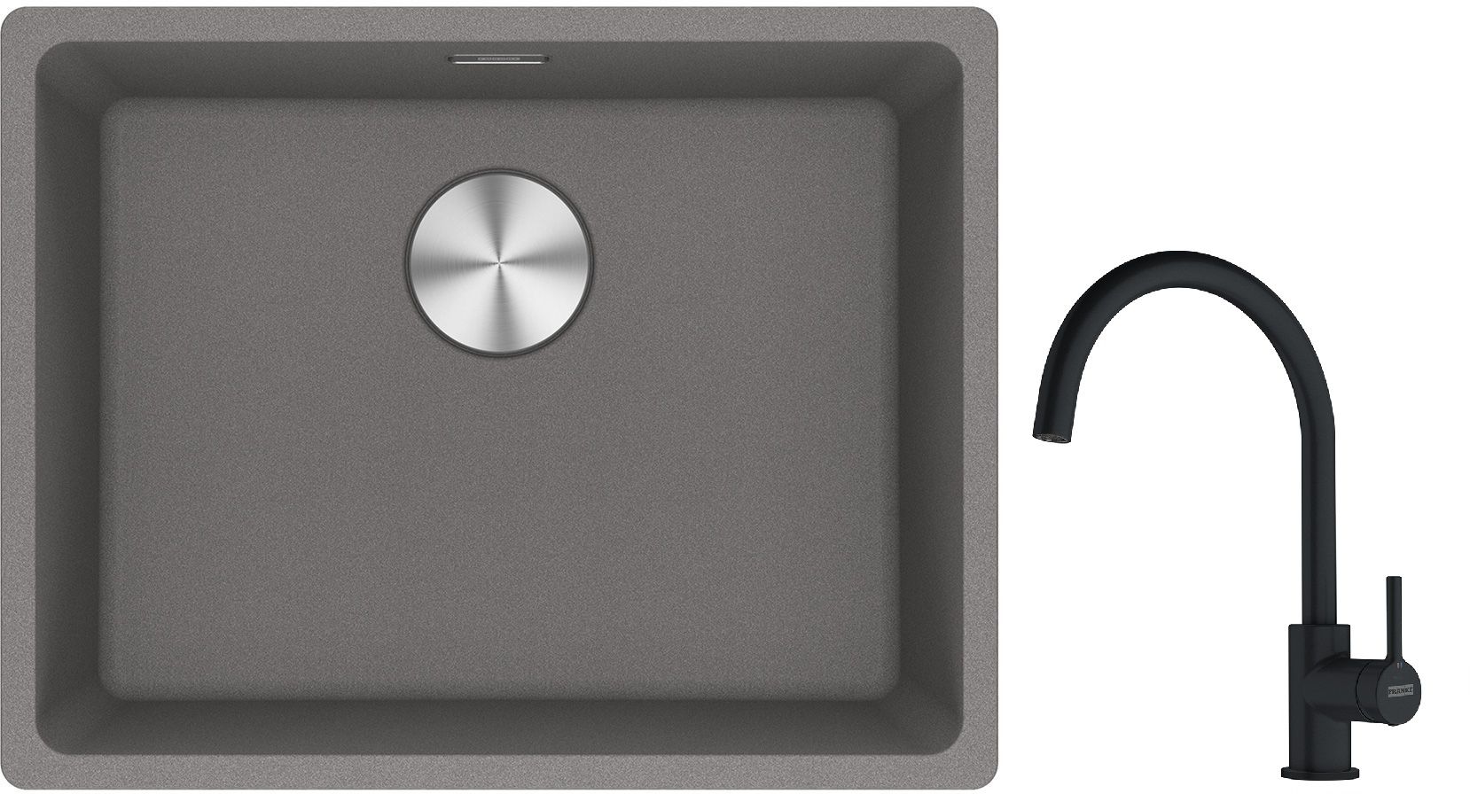 Franke Maris MRG 110-52 zlewozmywak 55x43 cm Fragranite kamienny szary z baterią kuchenną Lina czarny mat (1250687254, 1150626019)