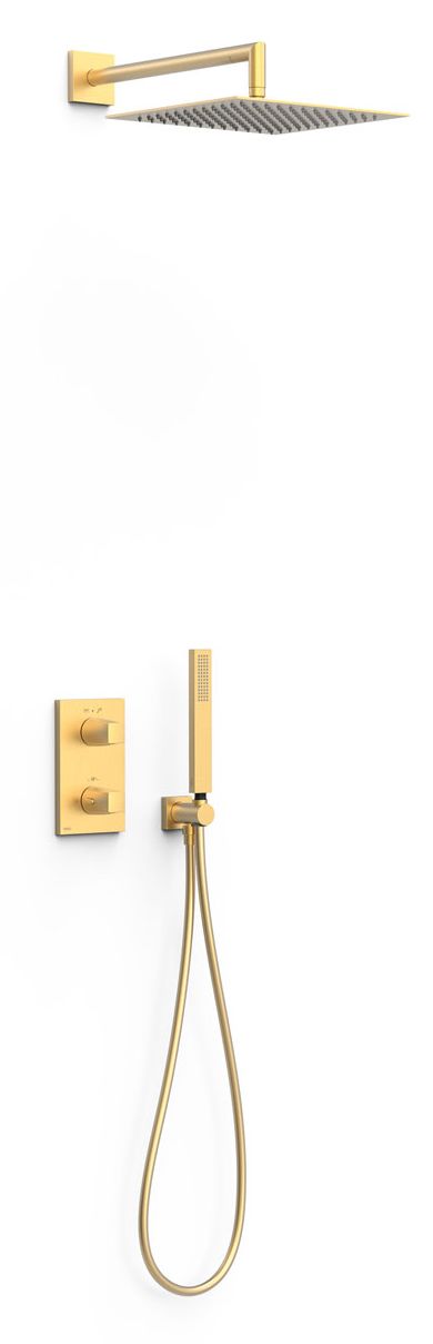 Tres Therm-Box zestaw prysznicowy podtynkowy termostatyczny z deszczownicą złoty mat 24-K 21125004OM