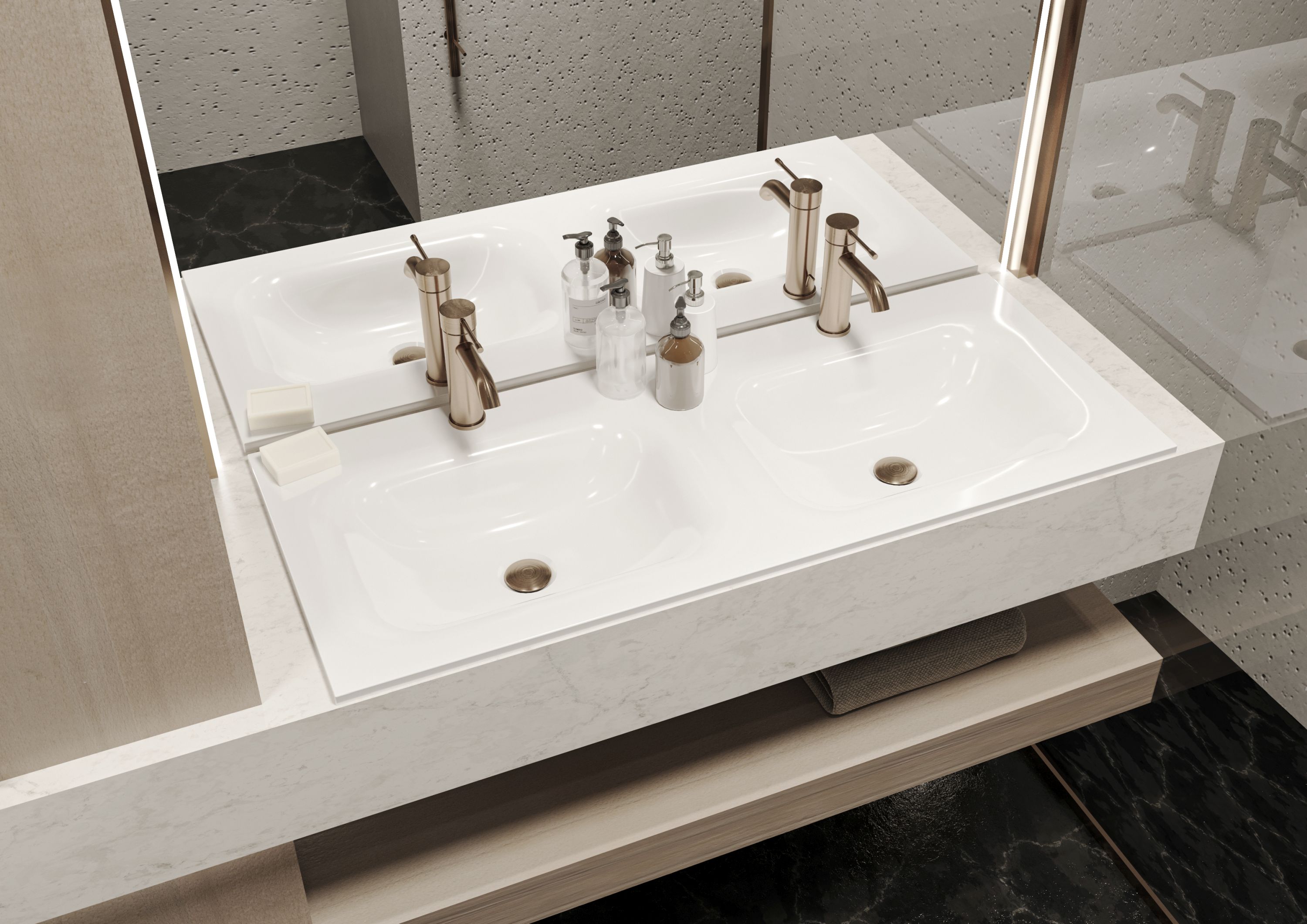 Miraggio Jessel umywalka 110x45 cm wpuszczana podwójna prostokątna biały połysk 0000923