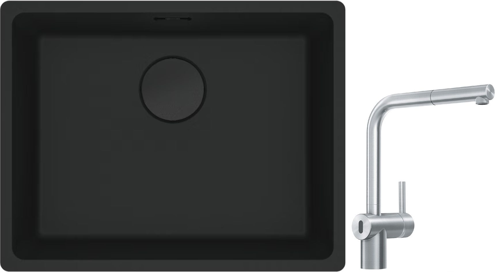 Franke Maris MRG 110-52 zlewozmywak 52x40 cm Fragranite czarny mat z baterią kuchenną Atlas Neo Sensor stal szlachetna (1250697759, ...