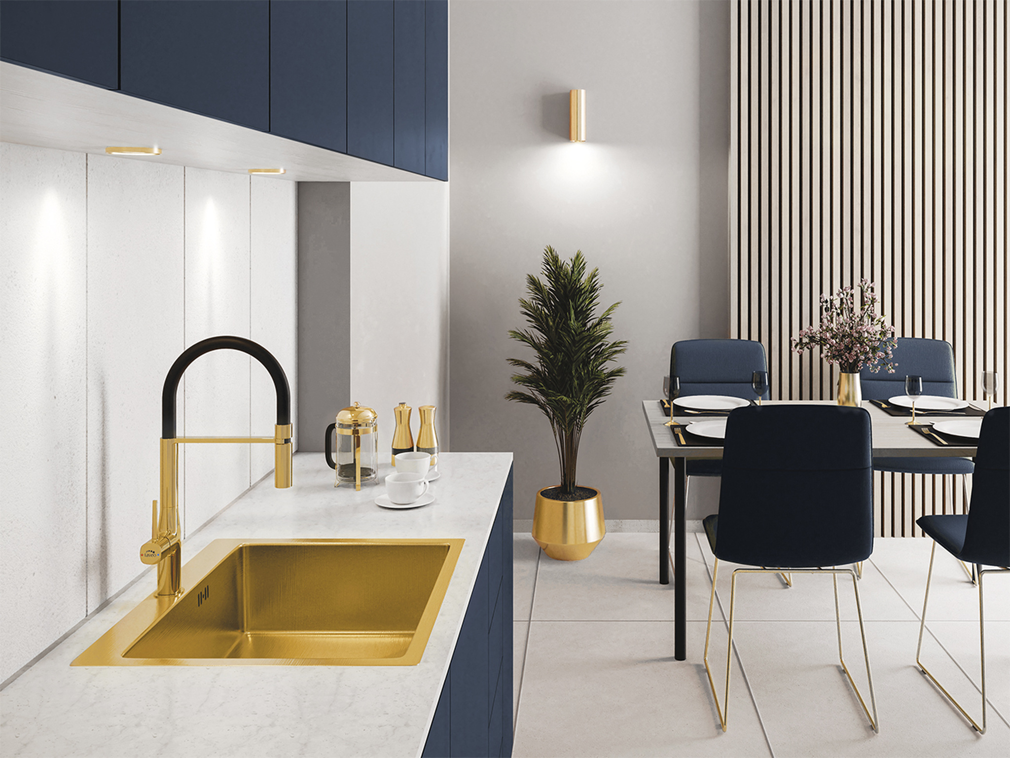 Laveo Marmara zlewozmywak stalowy z syfonem 59x51 cm złoty SAMG10T