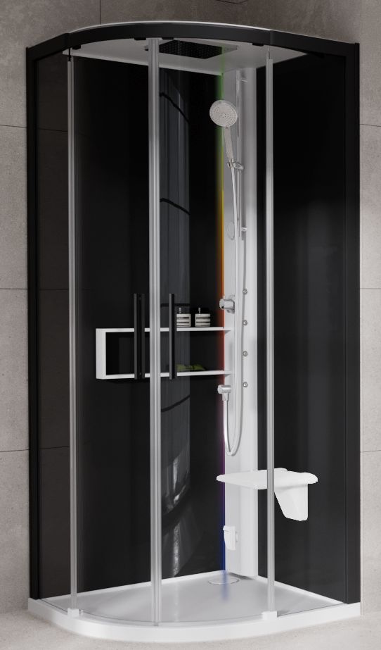 Novellini Glax 2 2.0 R kabina z hydromasażem 90x90 cm półokrągła parowa z brodzikiem biała G22R90M5-1UH