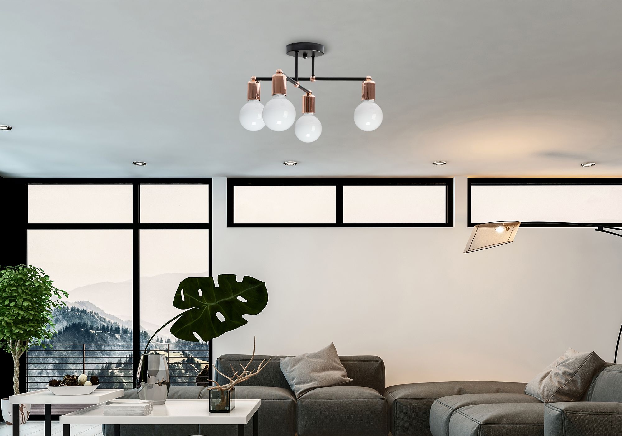 TooLight Loft lampa podsufitowa 4x60 W czarna-różowe złoto OSW-04014