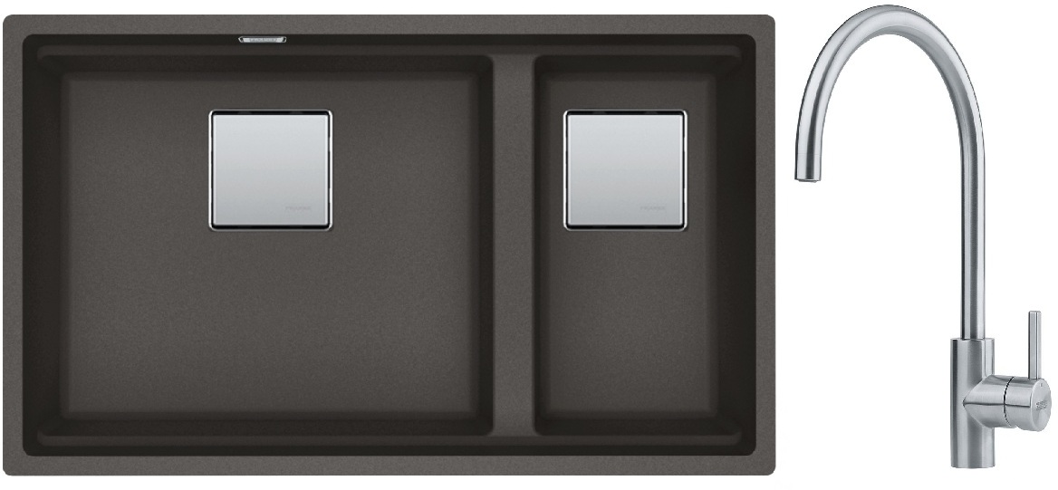 Franke Kanon KNG 120-46-21 zlewozmywak granitowy 76x46 cm łupkowy szary z baterią kuchenną Eos Neo stal szlachetna (1250716373, ...