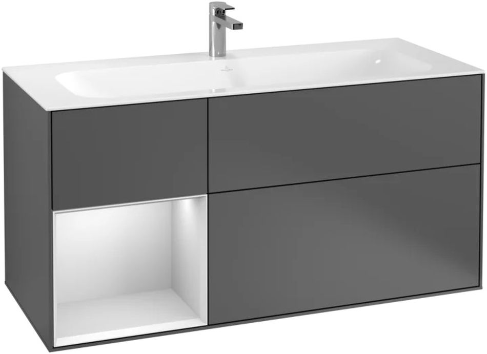 Villeroy & Boch Finion szafka 119,6 cm podumywalkowa wisząca z oświetleniem LED anthracite matt lacquer/white matt lacquer F060MTGK