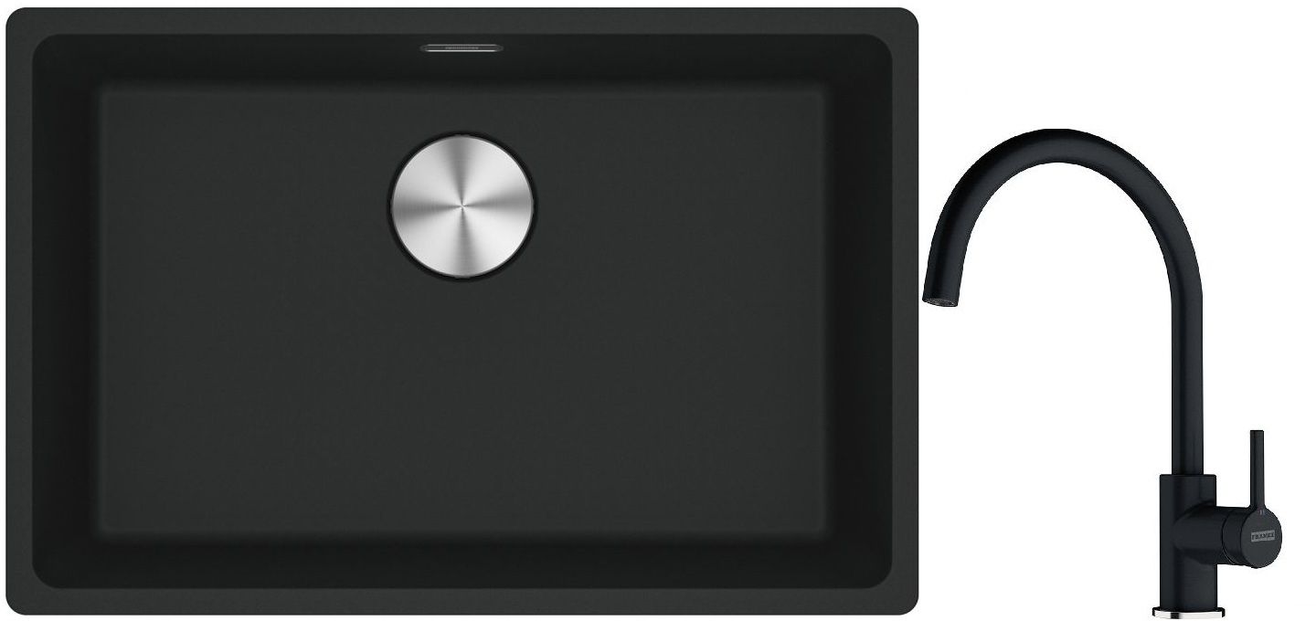 Franke Maris MRG 110-62 zlewozmywak 62x40 cm Fragranite czarny mat z baterią kuchenną Lina onyx (1250687256, 1150626020)