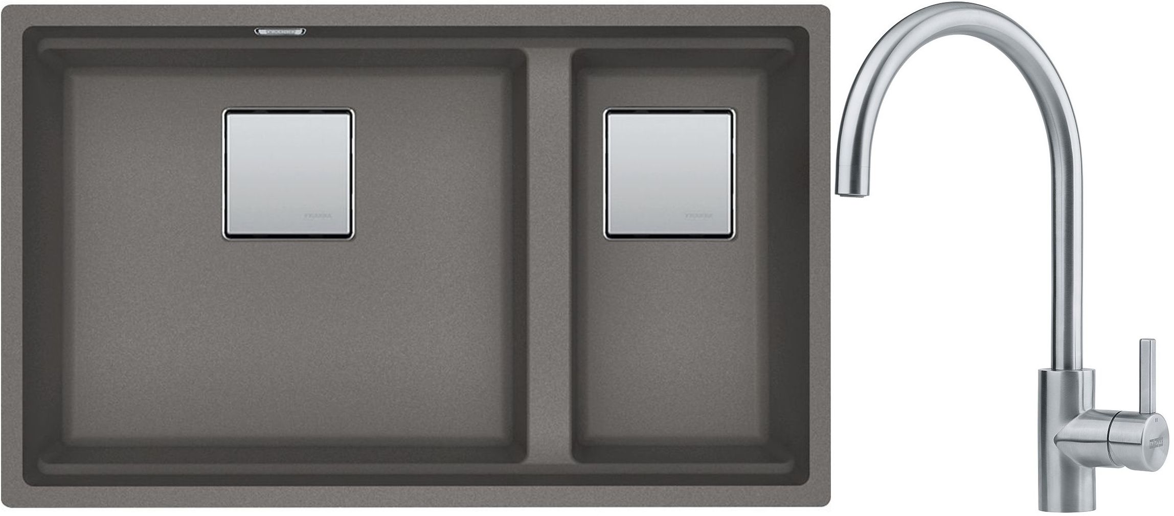 Franke Kanon KNG 120 zlewozmywak 76x46 cm Fragranite kamienny szary z baterią kuchenną Eos Neo stal szlachetna (1250528639, 1150590044)
