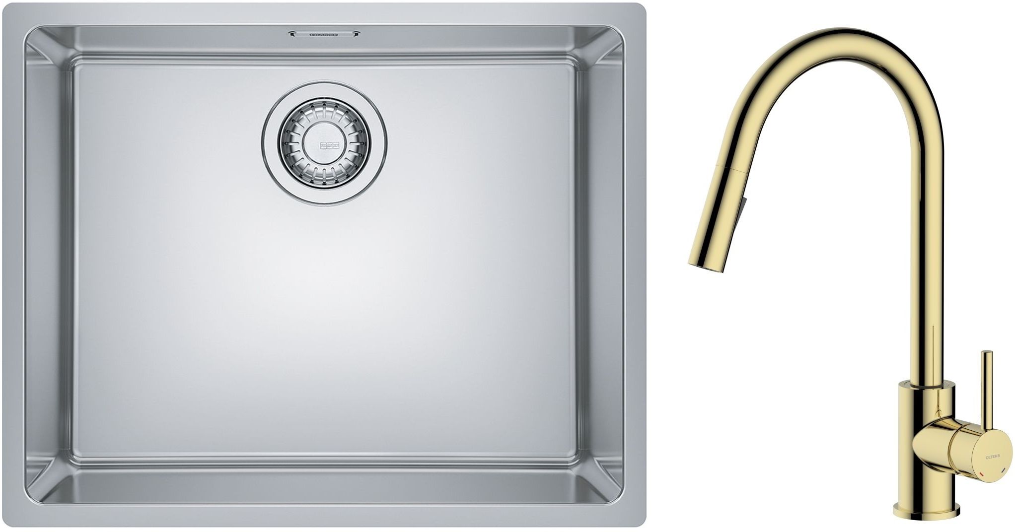 Zestaw Franke Maris 110-50 zlewozmywak stalowy 50x40 cm z baterią kuchenną Oltens Litla jedwab/złoty połysk (1220543996, 35204800) - Wysyłka w 24h