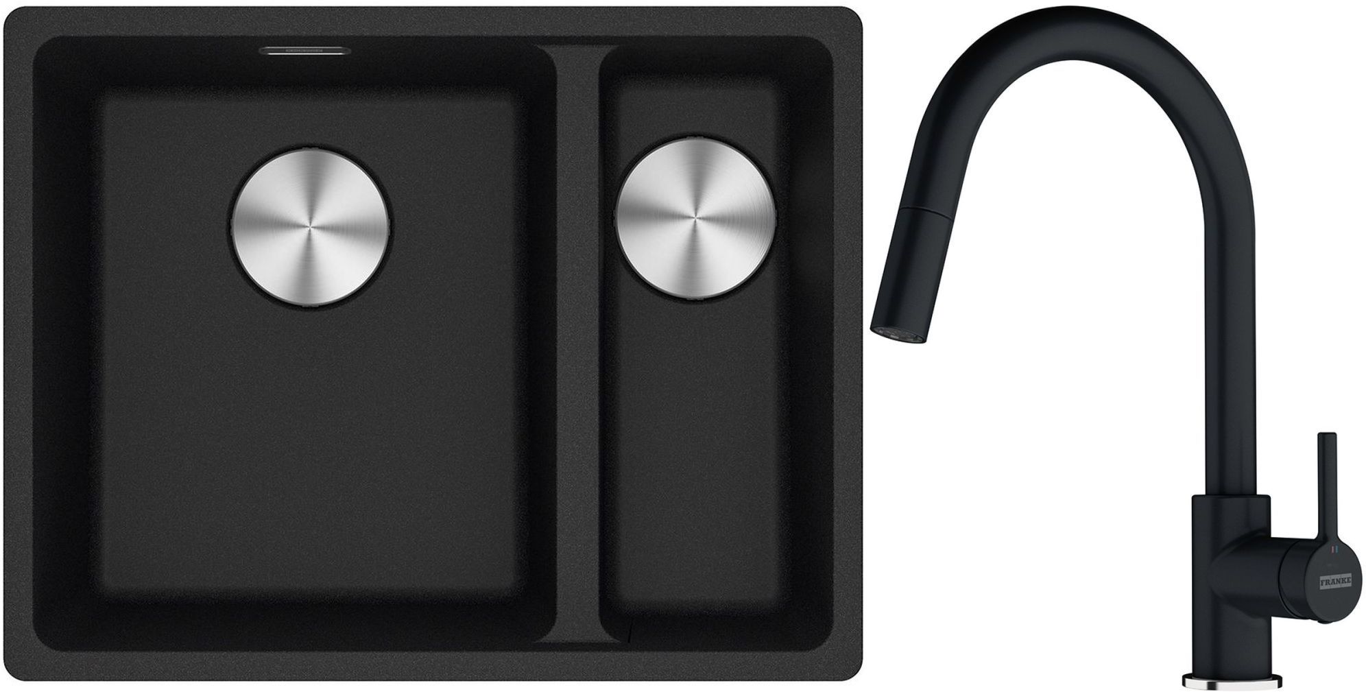 Franke Maris MRG 160-34-15SBR zlewozmywak 52x40 cm Fragranite onyx z baterią kuchenną Lina onyx (1250687265, 1150626055)