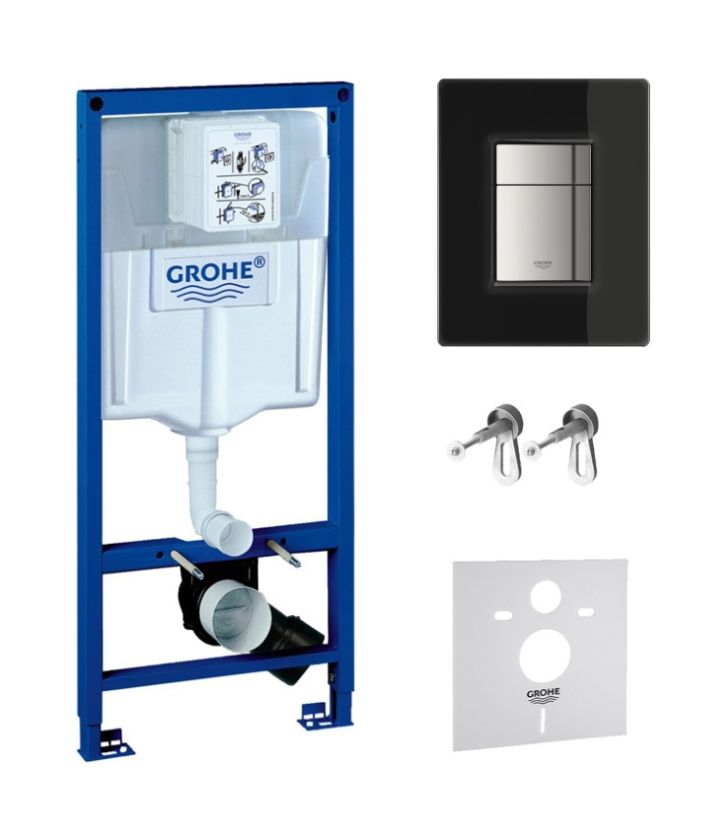 Zestaw Grohe Rapid SL z przyciskiem Skate Cosmopolitan szkło czarne/chrom (38539001, 38845KS0)