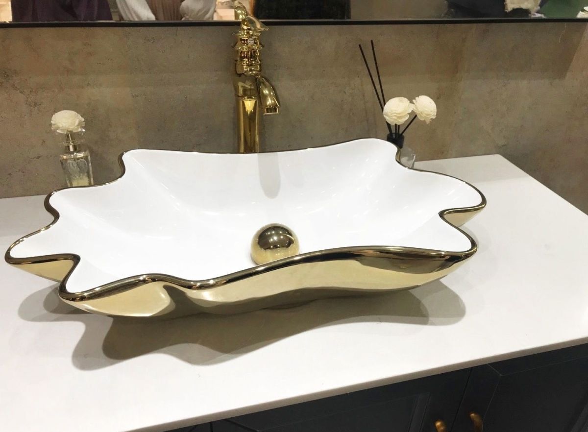 Rea Infinity umywalka 62x33 cm nablatowa biała-złota REA-U3400