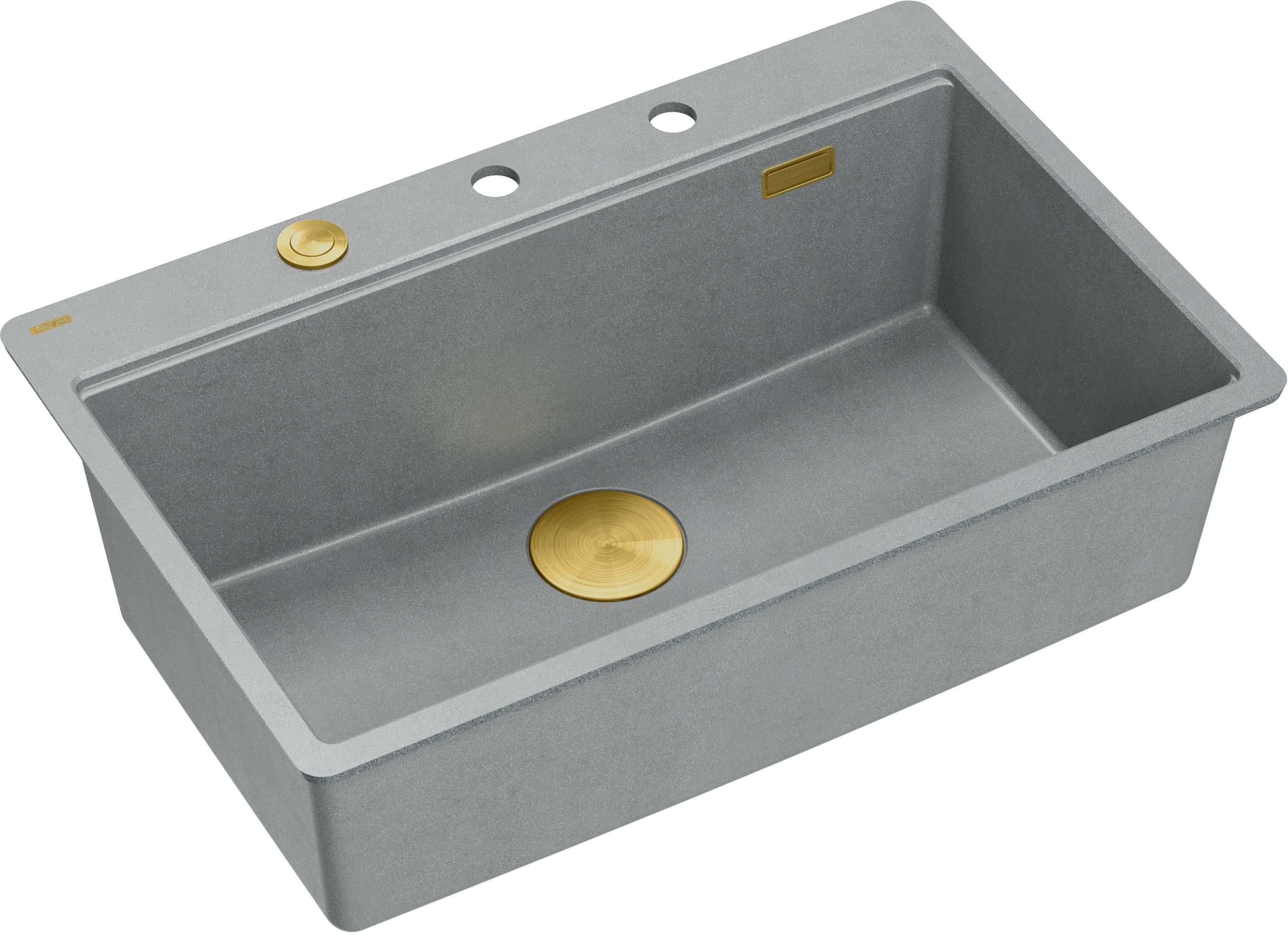 Quadron Marc 110 FM zlewozmywak 75x49 cm GraniteQ silver stone/elementy złote HQM7650U5_FM_PVDG1
