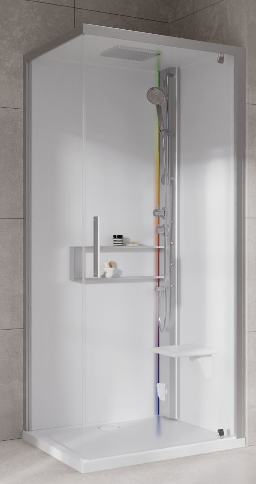 Novellini Glax 2 2.0 G+F kabina z hydromasażem 80 cm kwadratowa prawa parowa z brodzikiem srebrna G22GF89DT5-1BB