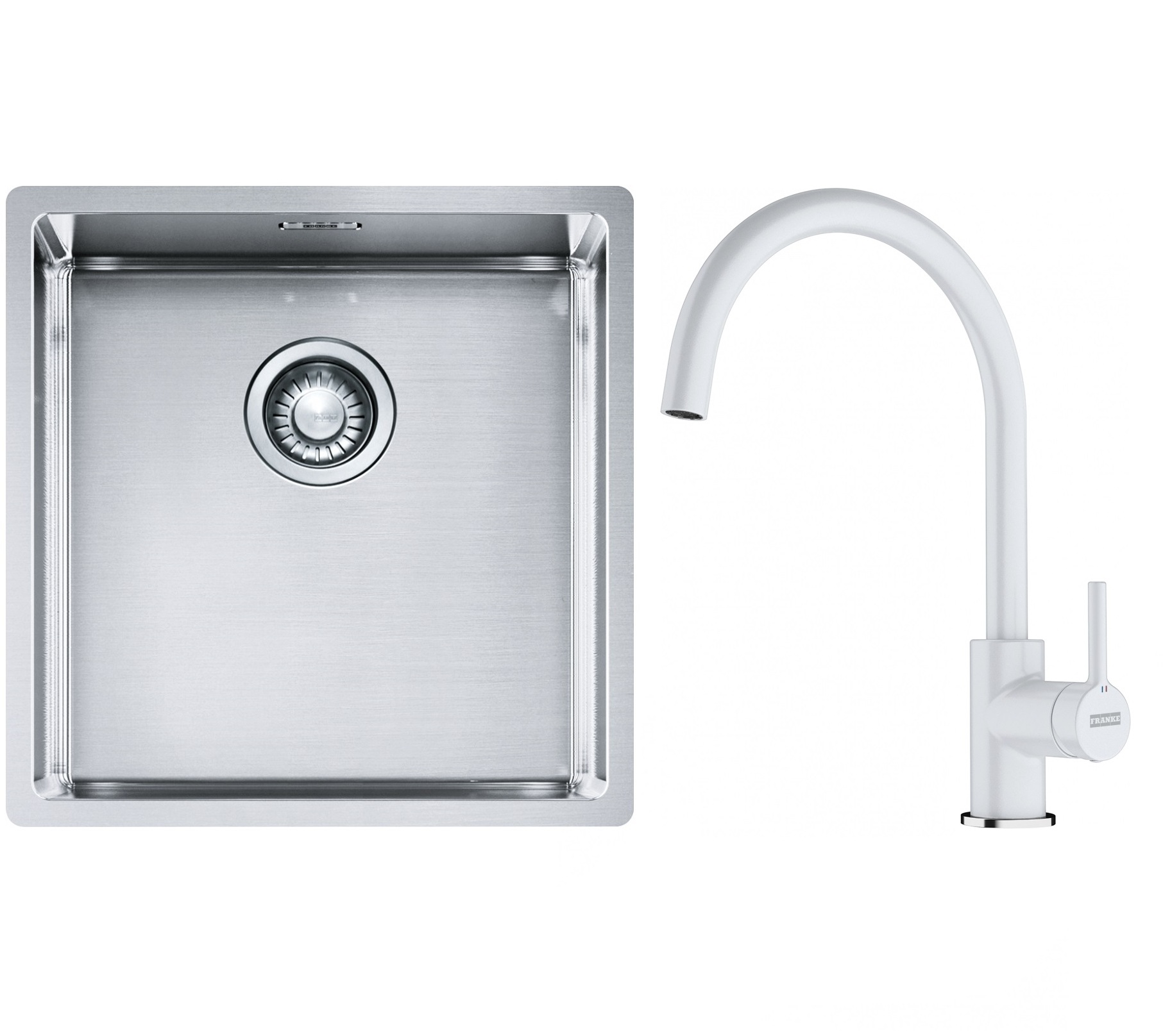 Franke Box BXX 210/110-40 zlewozmywak 45x44 cm stalowy z baterią kuchenną Lina biały polarny (1270453654, 1150626024)