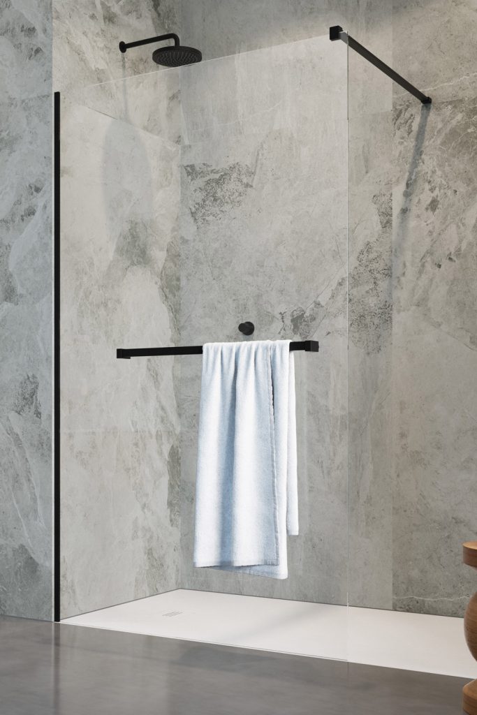 Radaway Modo New Black II Walk-In ścianka prysznicowa 90 cm z wieszakiem czarny mat/szkło przezroczyste 389094-54-01W