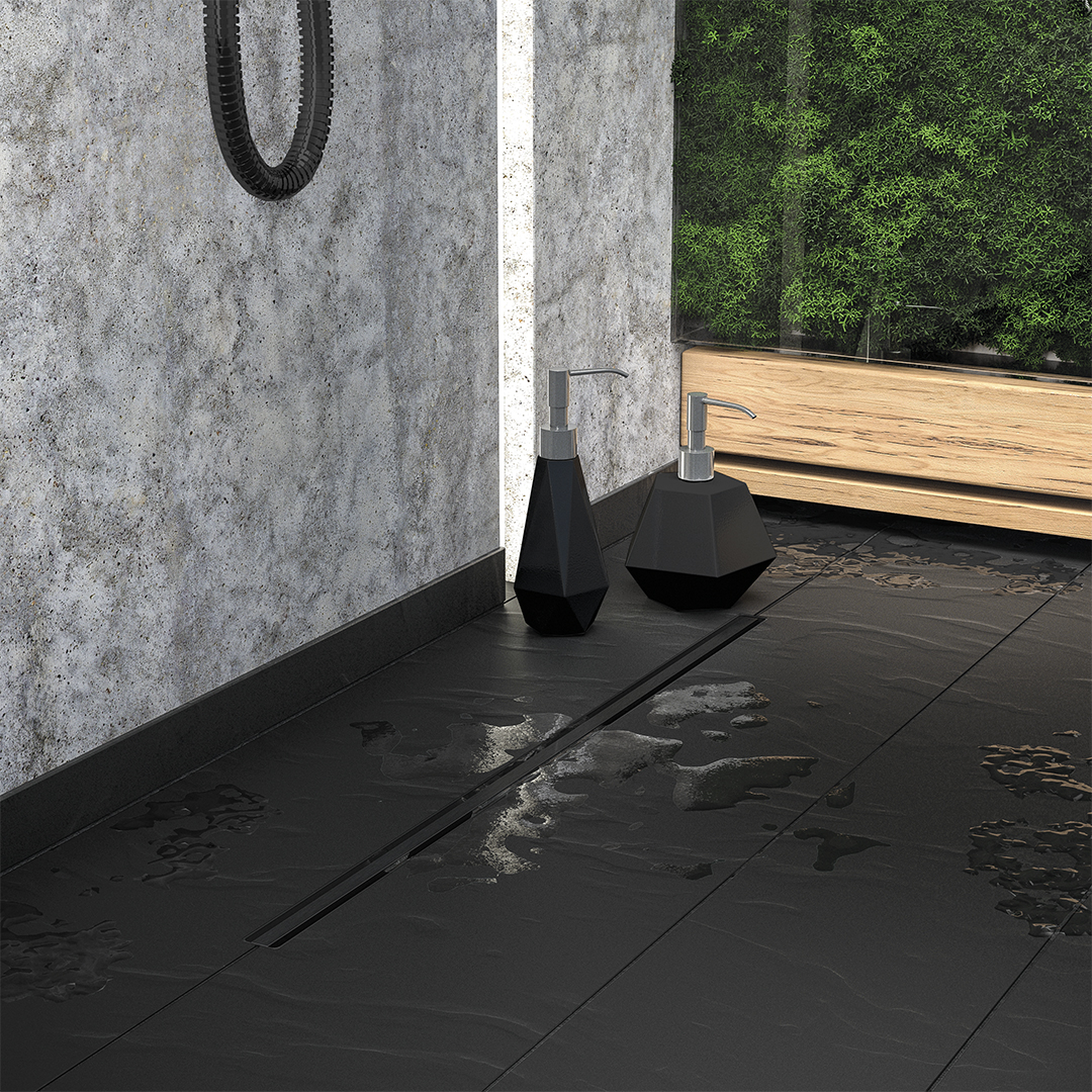 Laveo Slim odpływ prysznicowy 50 cm ruszt wąski czarny COS750D