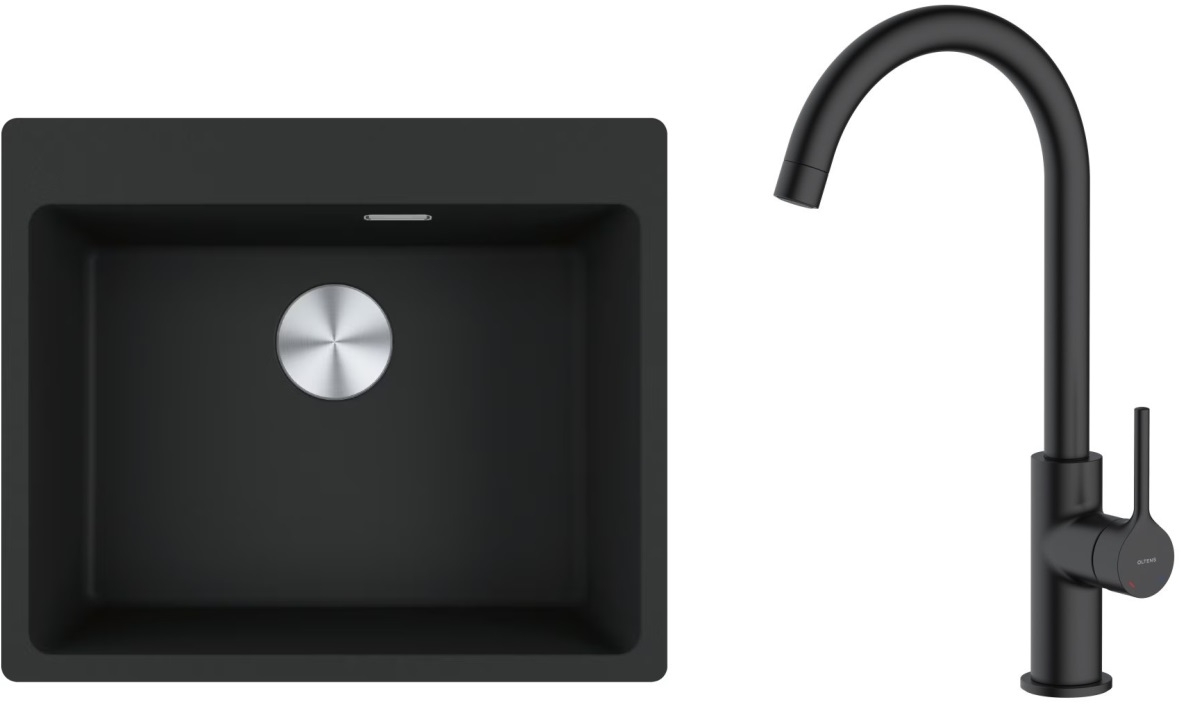Zestaw Franke Maris MRG 610-54 FTL zlewozmywak 59x50 cm z baterią kuchenną Oltens Skafta czarny mat (1140661794, 35206300) - Wysyłka w 24h